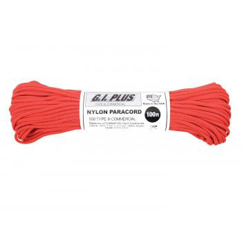 USA Made 550 Type III Commercial Paracord- 100 Feet- RED