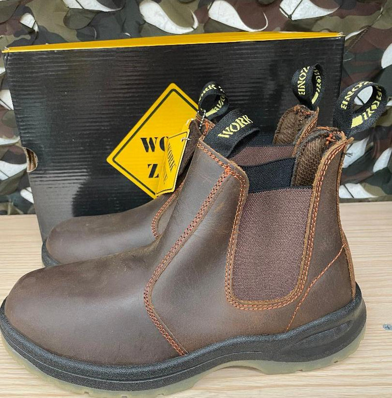 Work Zone 6" Pull on Work Boot - Steel Toe- Brown