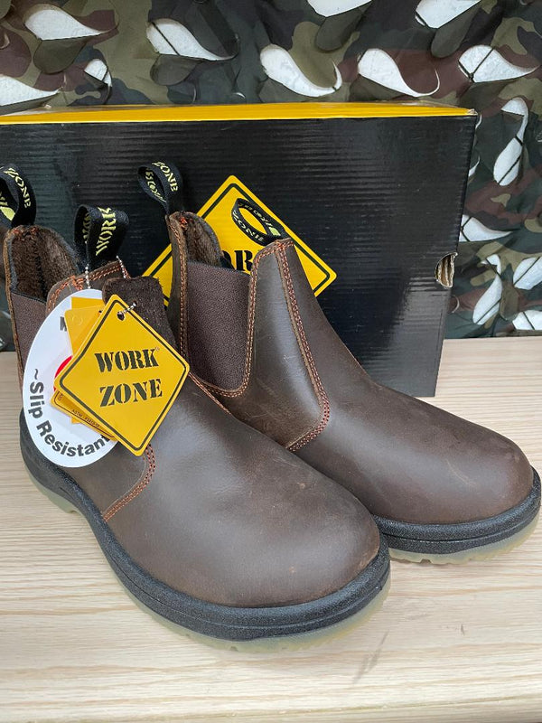 Work Zone 6" Pull on Work Boot - Steel Toe- Brown