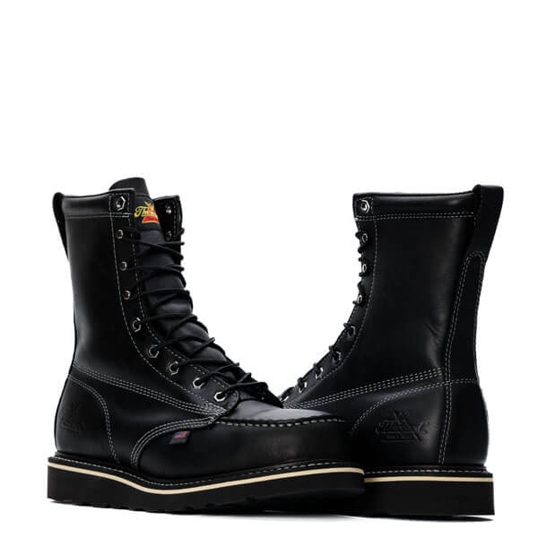 Thorogood 8" Black Moc Toe Work Boot-USA Made-Safety Toe- 804-6208