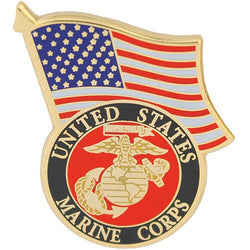 U.S. MARINES LOGO PIN- W/ FLAG