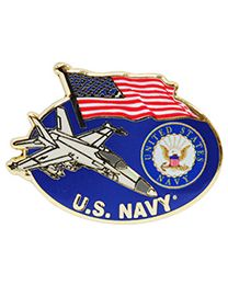 U.S. NAVY PIN- NAVY/FLAG/JET