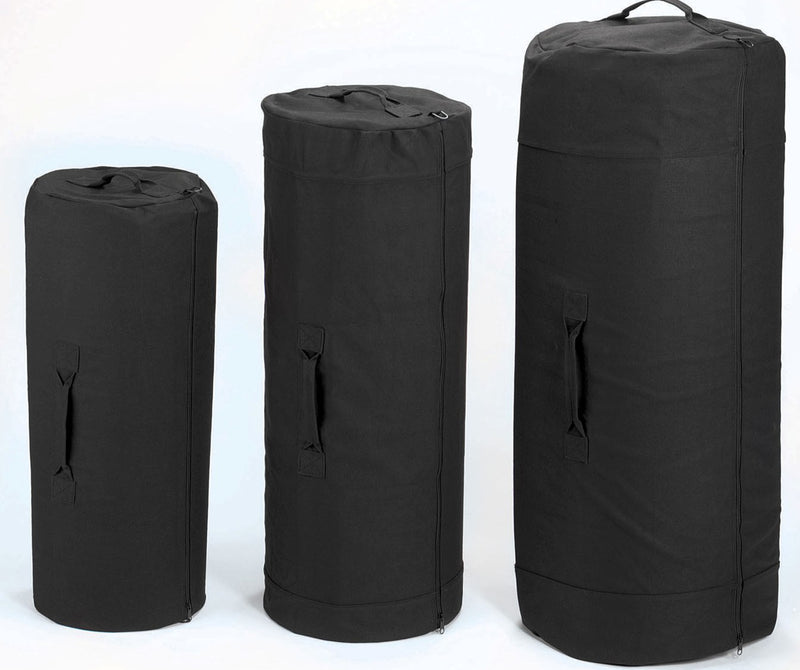 Side Zipper Canvas Duffel Bags- Black or Olive Drab