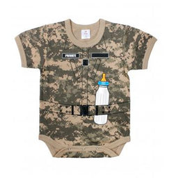 Infant One Piece Bodysuit- A.C.U. Camouflage with Bottle.