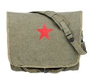 Olive Drab Messenger Bag With Red Star